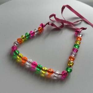 Vintage Multi-Color Faceted Plastic Bead Silk Ribbon Tie Bracelet
